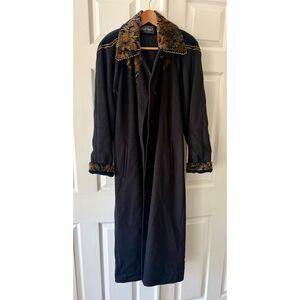 Vintage 80s Portrait Wool Blend Maxi ILGWU Made in USA Floral Velvet Trim M/L